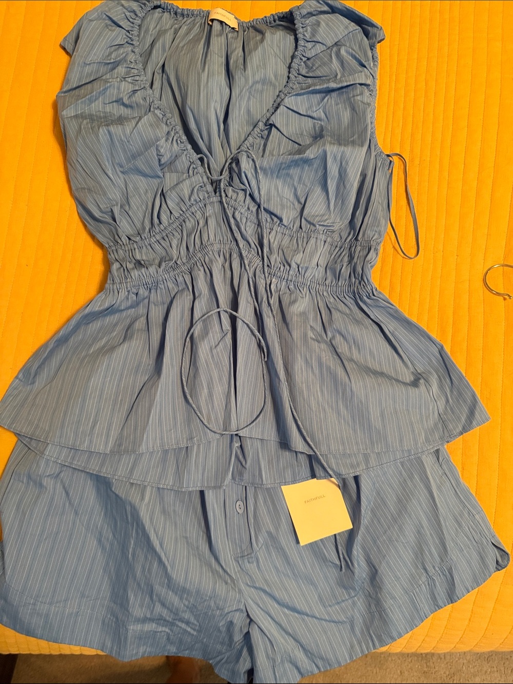 Blue Pinstriped Sleeveless Cotton 2 piece Short Set